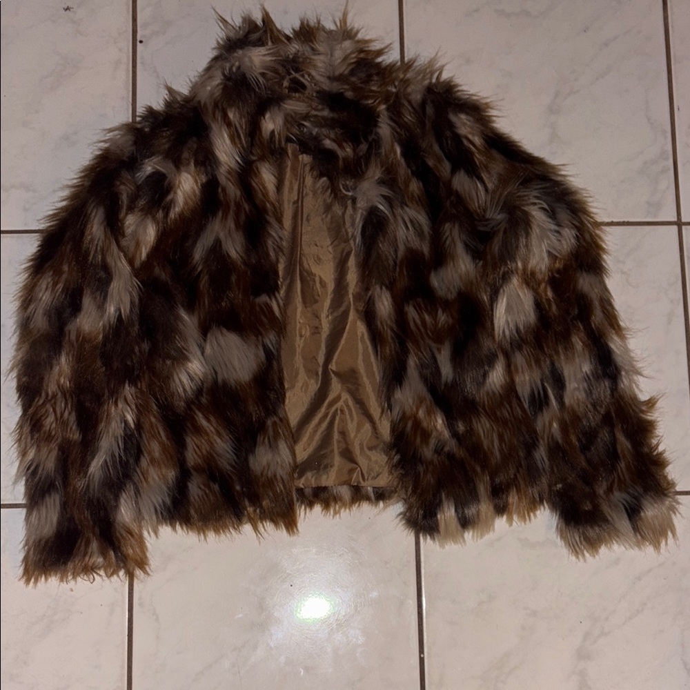 Fashion Nova Faux Fur Jacket - Brown and Tan